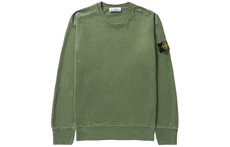 Stone Island SS22 Logo Embroidered Washed Crewneck Sweatshirt Military Green 761563750-V0058