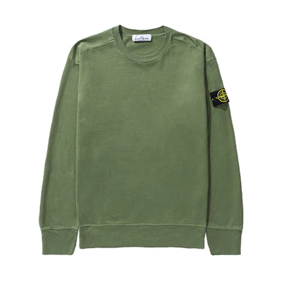 Stone Island SS22 Logo Embroidered Washed Crewneck Sweatshirt Military Green 761563750-V0058