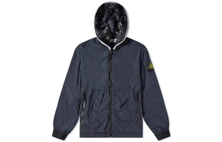 Stone Island SS22 Logo Hooded Printed Jacket Blue 761541131-V0020
