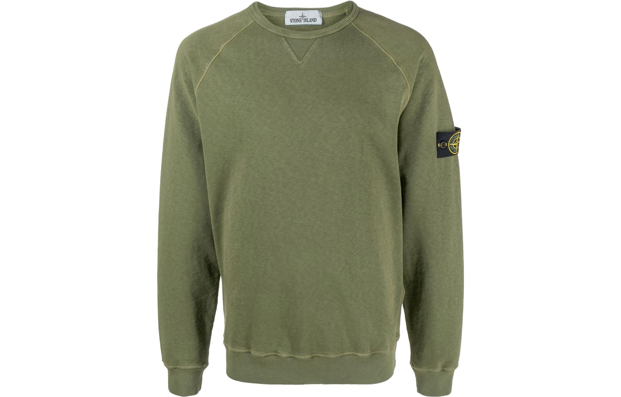 Stone Island SS22 Logo Patch Crewneck Sweatshirt Military Green 761566360-V0158