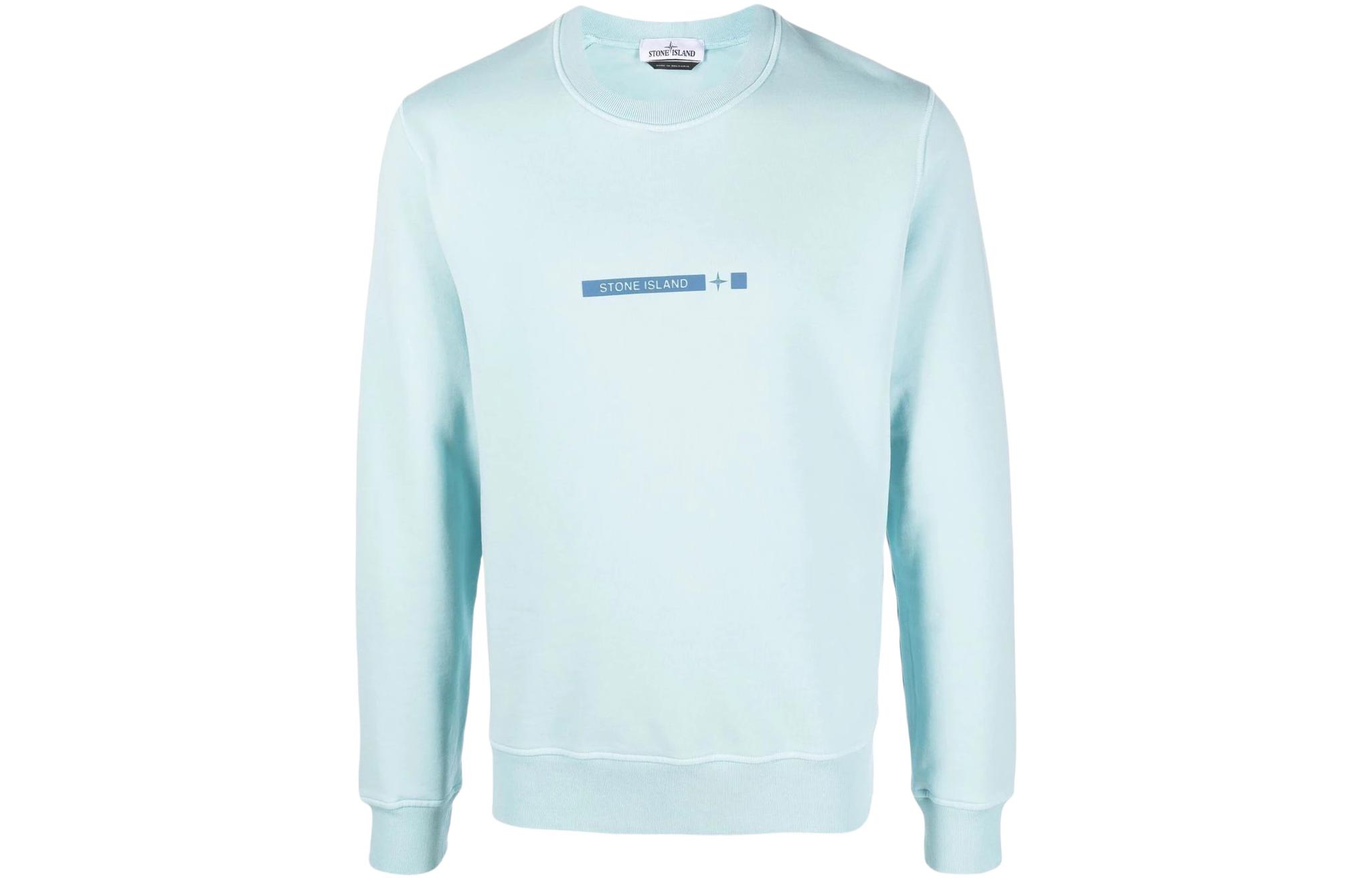 Stone Island SS22 Logo Print Crewneck Pullover Sweatshirt Sky Blue 761563085-V0044