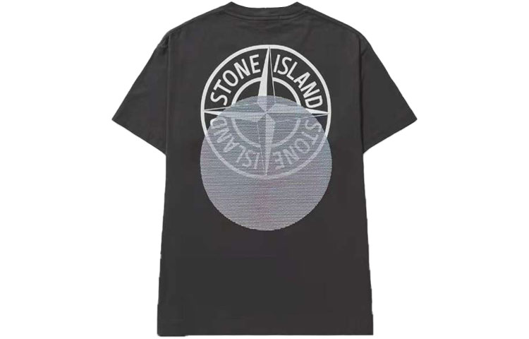 Order STONE ISLAND SS22 Logo Print Crewneck T-Shirt Lelaki Kelabu Arang 76152NS94-V0065