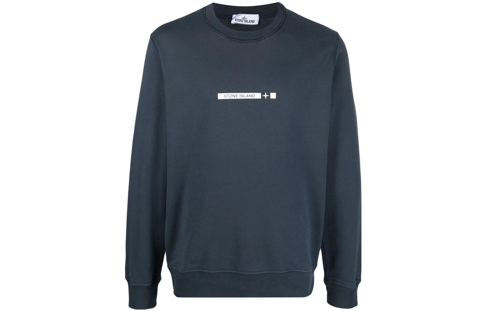 Stone Island SS22 Logo Print Pullover Sweatshirt Men’s Blue Long Sleeve 761563085-V0024