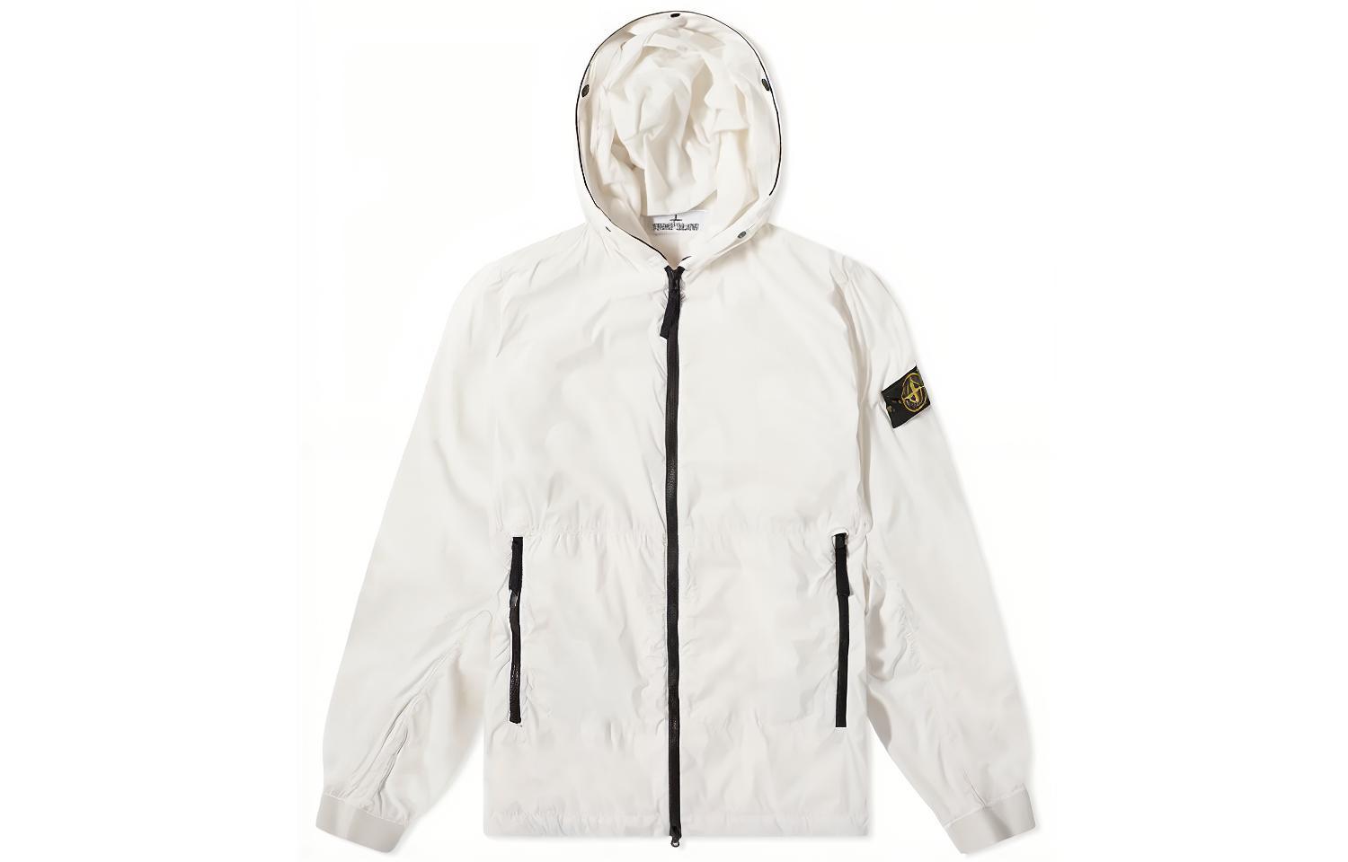 Stone Island SS22 Logo Printed Hooded Jacket White 761541131-V0003