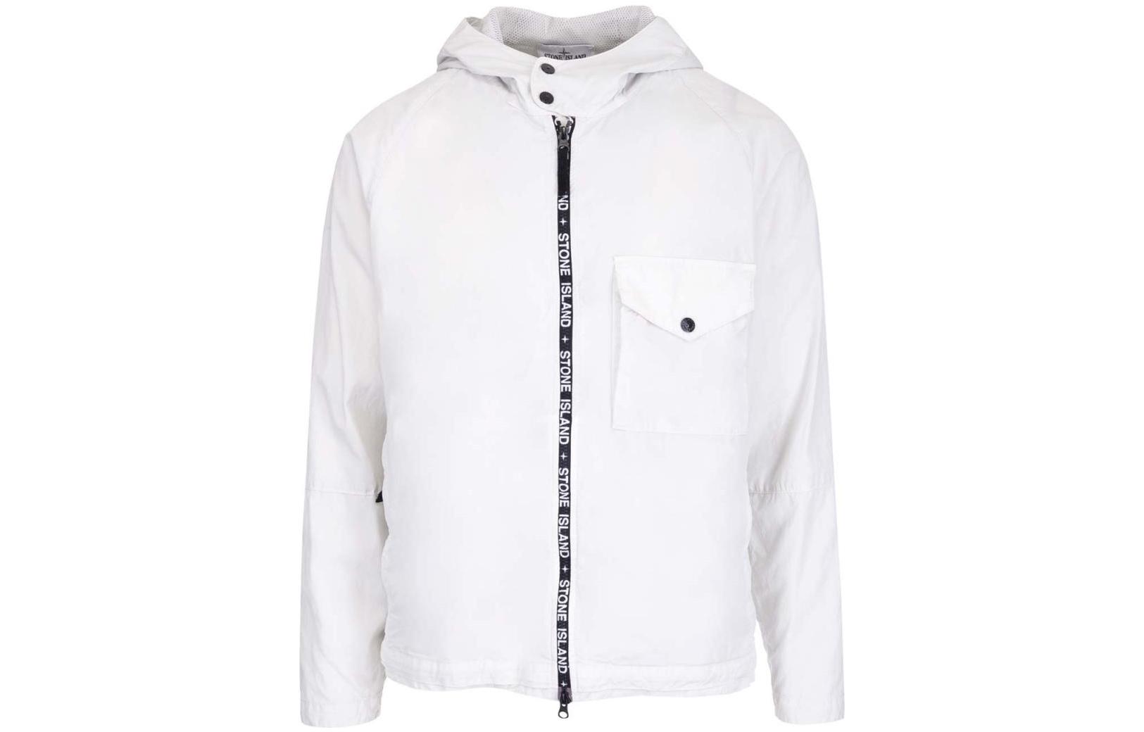 Stone Island SS22 Logo Trim Hoodie Jacket White 7615428E1-V0003