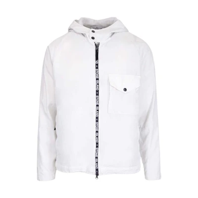 Stone Island SS22 Logo Trim Hoodie Jacket White 7615428E1-V0003