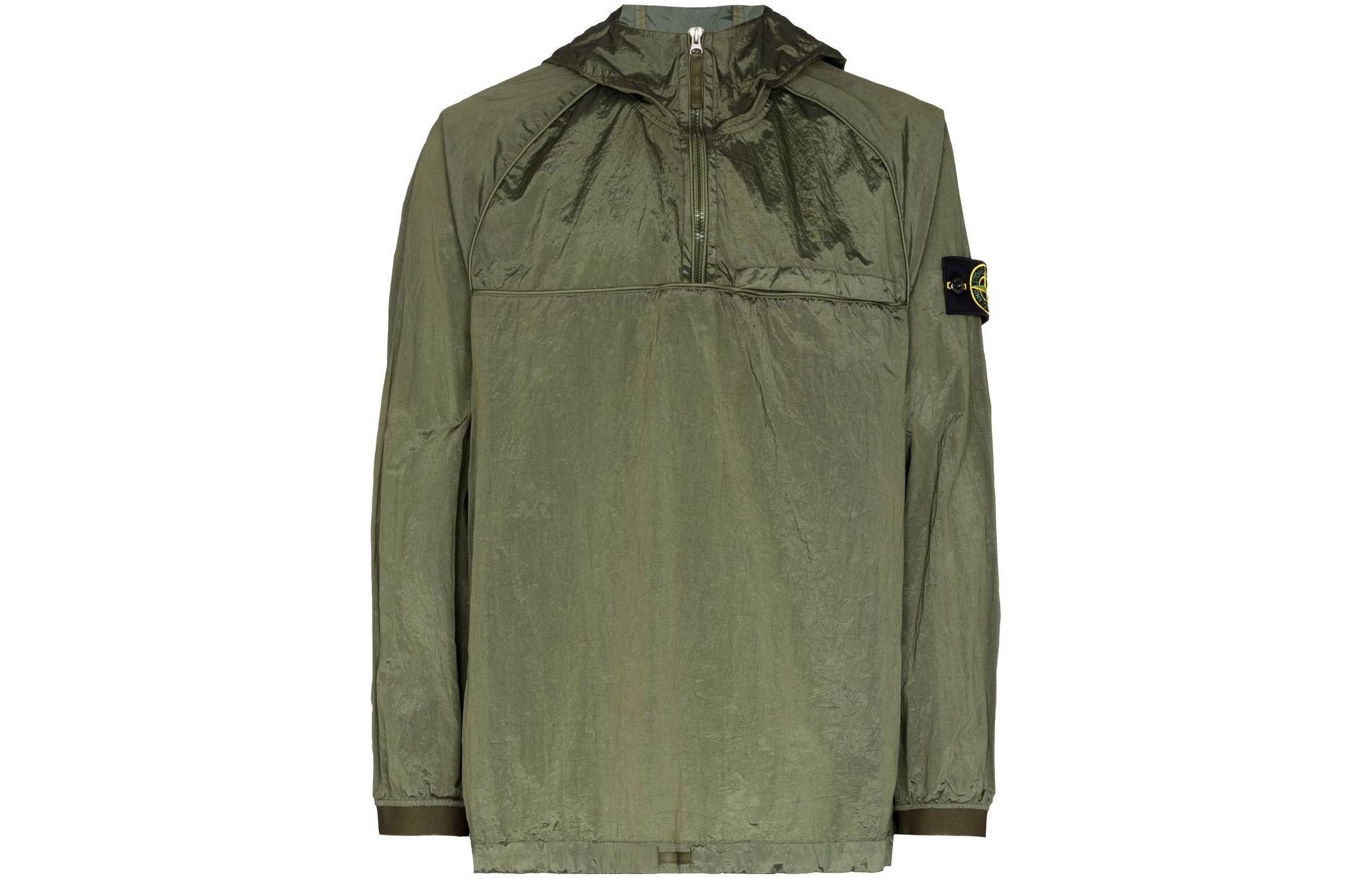 Stone Island SS22 Metallic Nylon Compass Hooded Jacket Military Green 761541720-V0058