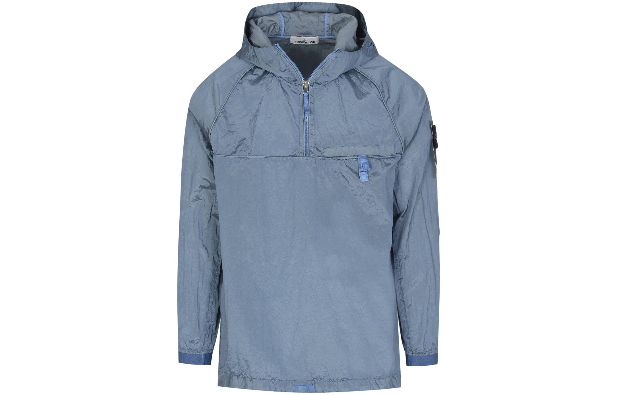Stone Island SS22 Metallic Nylon Half-Zip Hooded Jacket Blue 761541720-V0046