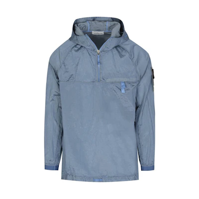 Stone Island SS22 Metallic Nylon Half-Zip Hooded Jacket Blue 761541720-V0046