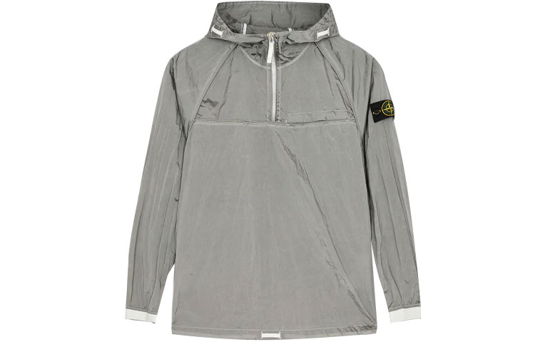 STONE ISLAND SS22 Metallic Nylon Logo Half-Zip Hooded Jacket Silver (). 761541720-V0003 圖 2