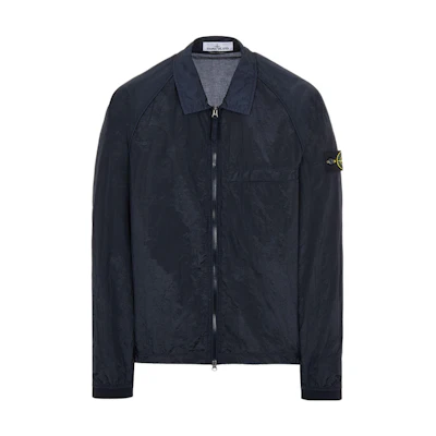 Stone Island SS22 Metallic Nylon Raglan Collared Jacket Navy Blue . 761512321-V0020