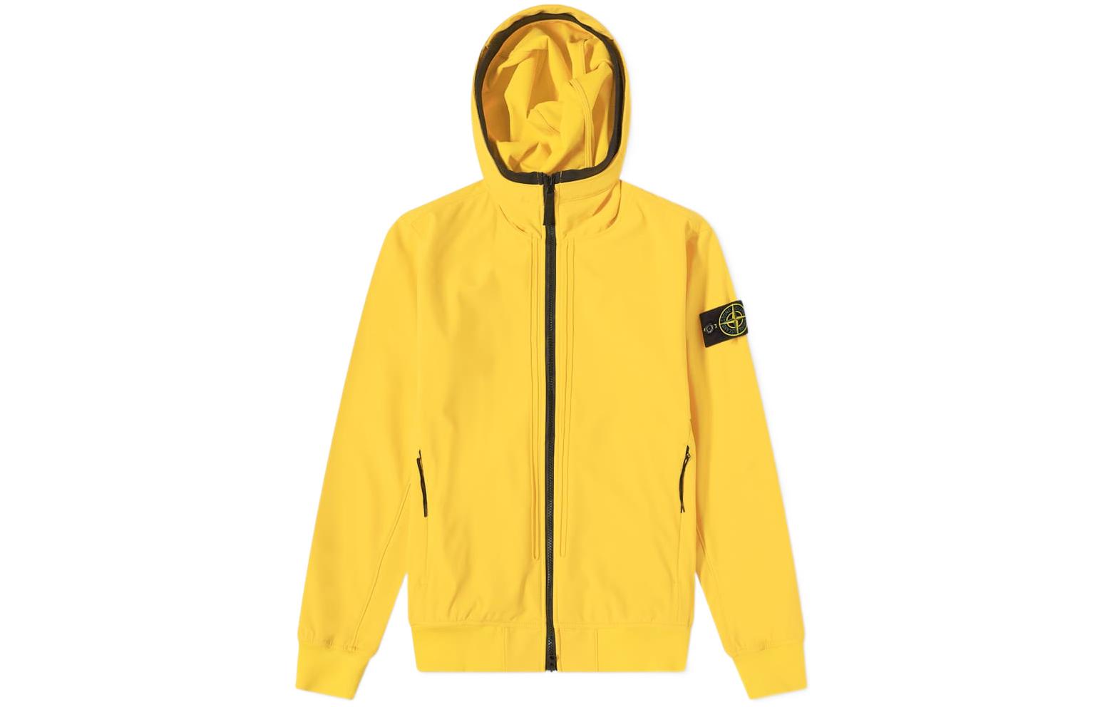 Stone Island SS22 Minimal Logo Yellow Zip-Up Hooded Jacket for Men 761540427-V0030