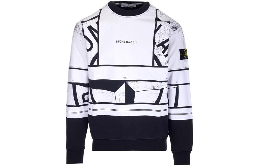 Stone Island SS22 Mosaic Logo Abstract Pattern Pullover Sweatshirt White Men 761566890-V0029