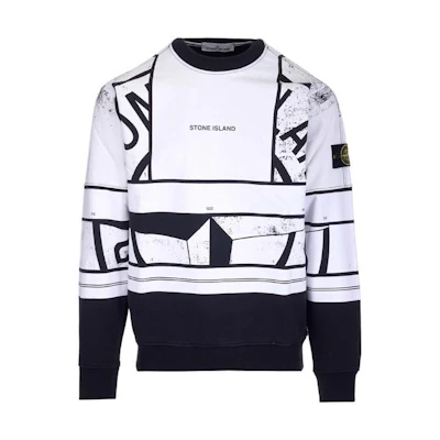 Stone Island SS22 Mosaic Logo Abstract Pattern Pullover Sweatshirt White Men 761566890-V0029