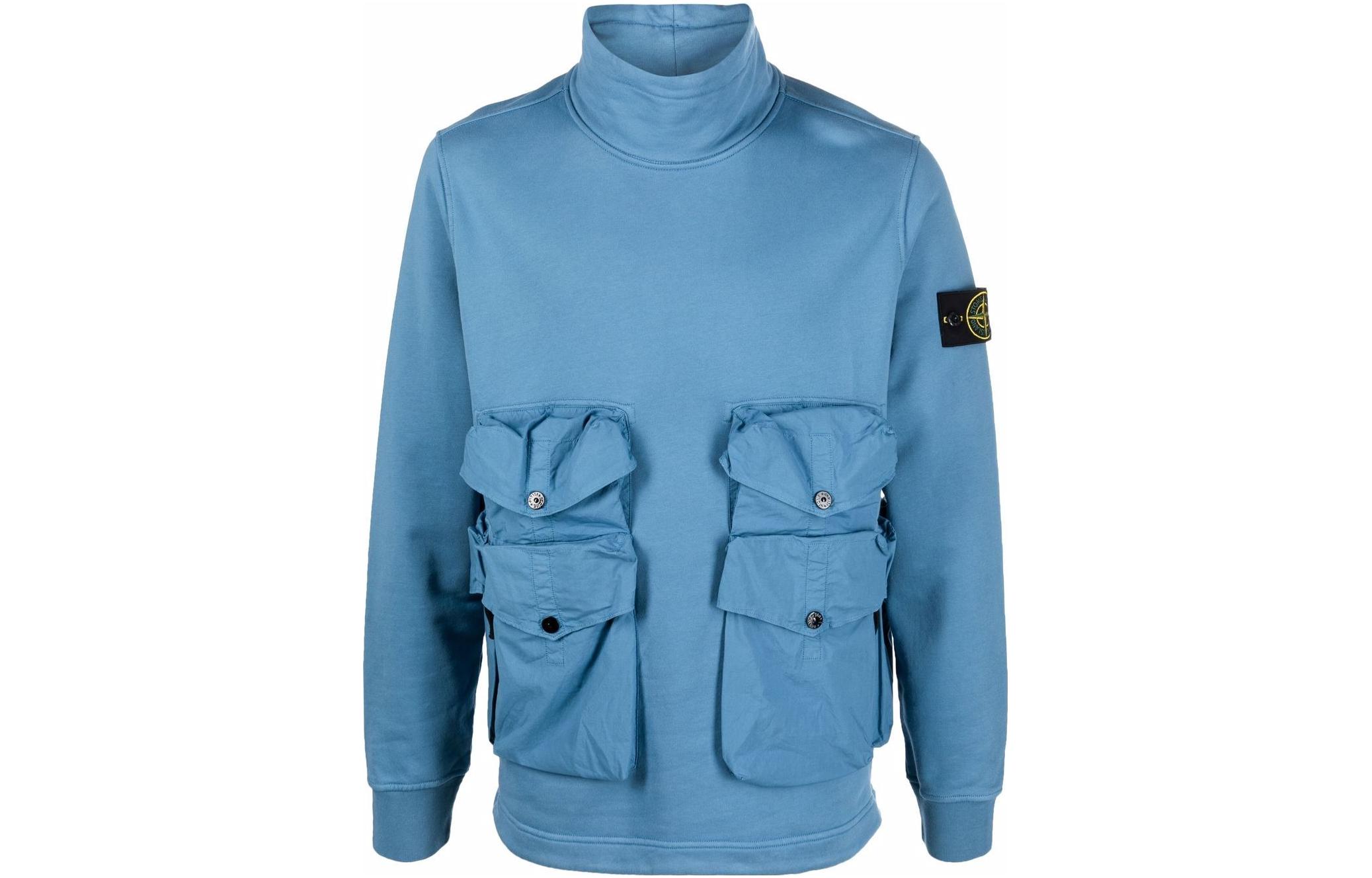 Stone Island SS22 Multi-Pocket Logo High-Neck Sweatshirt Men’s Haze Blue 761561051-V0046