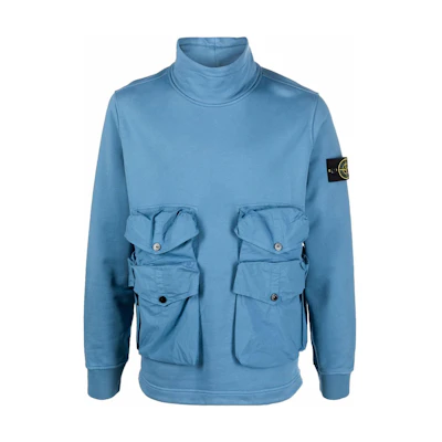 Stone Island SS22 Multi-Pocket Logo High-Neck Sweatshirt Men’s Haze Blue 761561051-V0046
