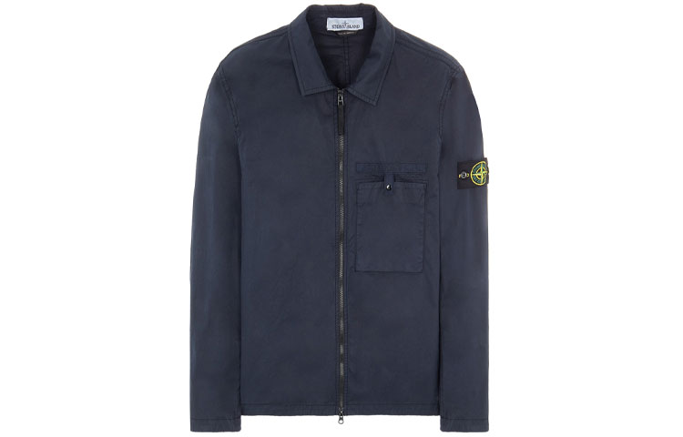 Stone Island SS22 Navy Blue Single Pocket Sleeve Badge Embroidered Jacket 761512619-V0020