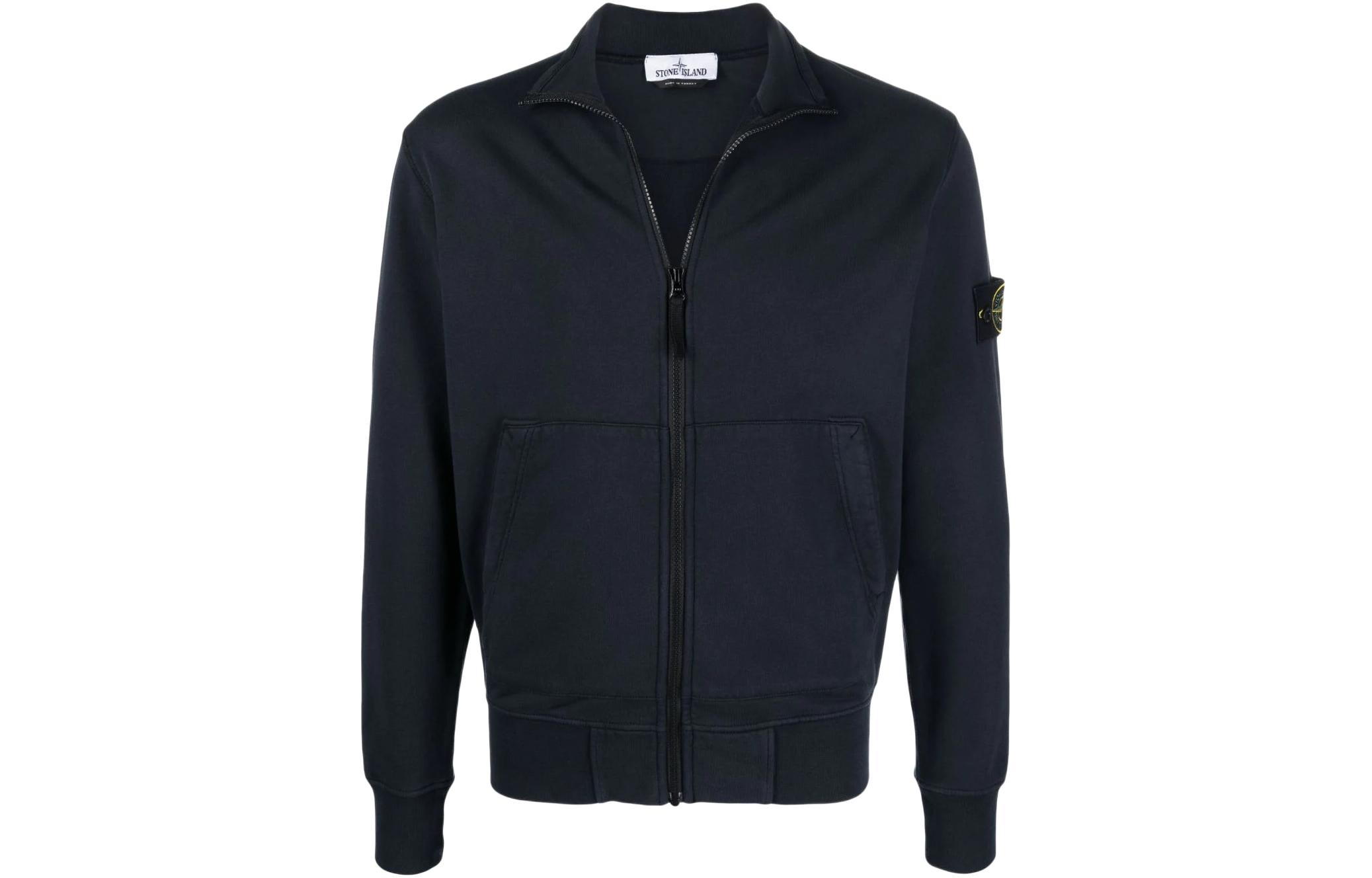 Stone Island SS22 Navy Blue Solid Badge Zip Jacket Outerwear 761564351-V0020