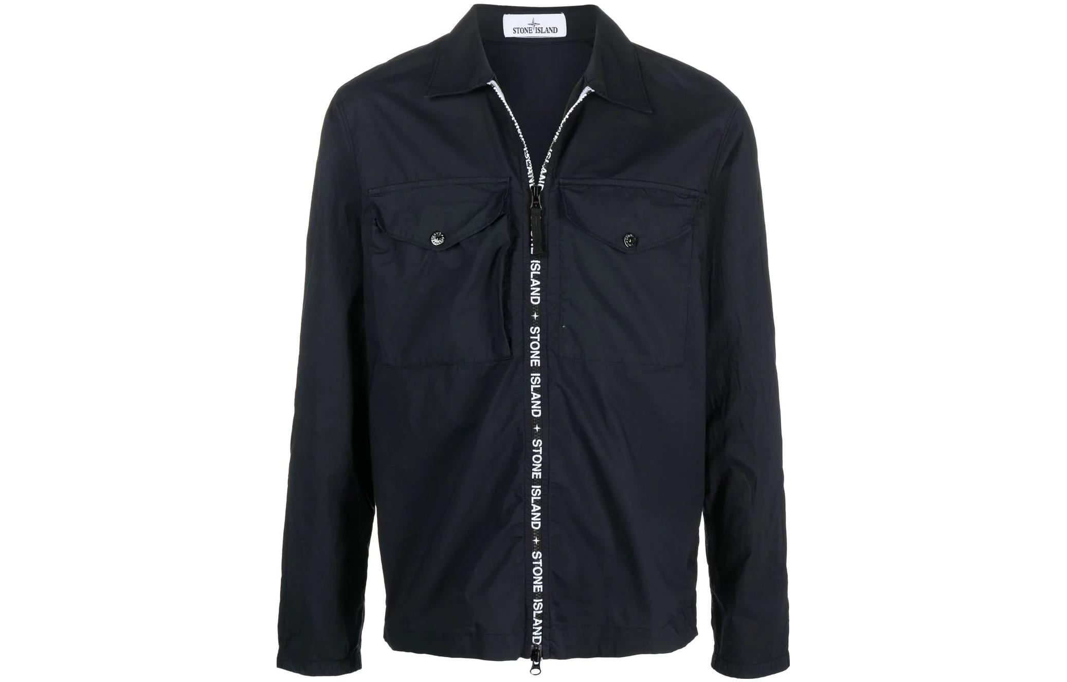 Stone Island SS22 Navy Zip-Up Jacket with Logo Print - Long Sleeve 7615117E4-V0020