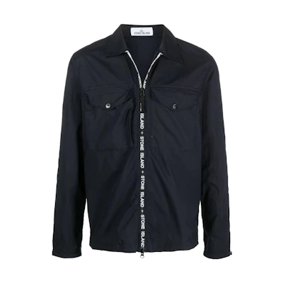 Stone Island SS22 Navy Zip-Up Jacket with Logo Print - Long Sleeve 7615117E4-V0020