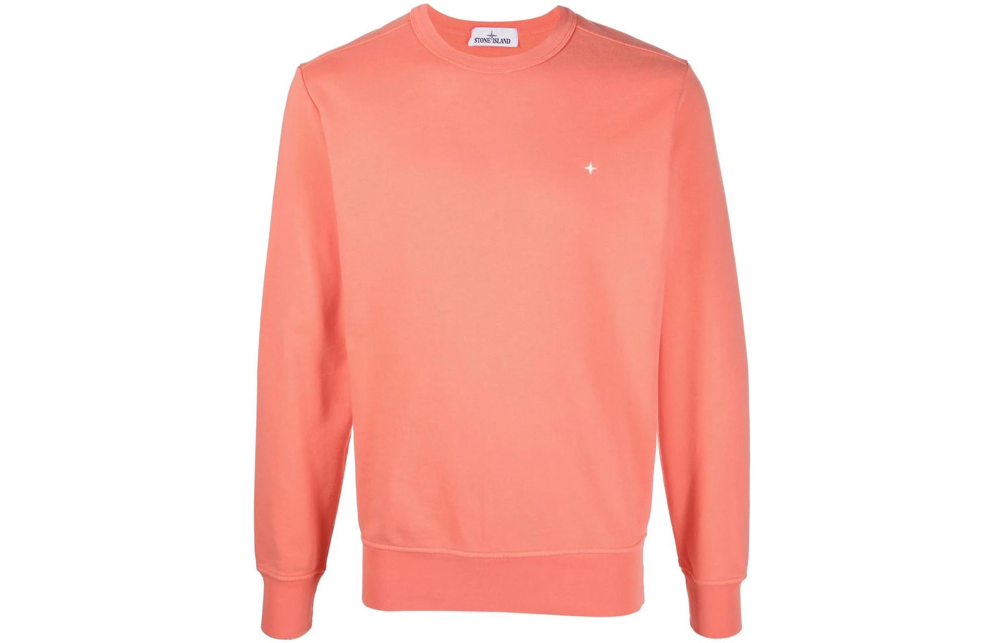 Stone Island SS22 Orange Crewneck Sweatshirt with Star Embroidery Mens 761565751-V0032