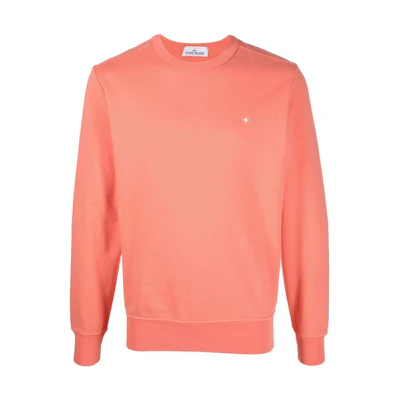 Stone Island SS22 Orange Crewneck Sweatshirt with Star Embroidery Mens 761565751-V0032
