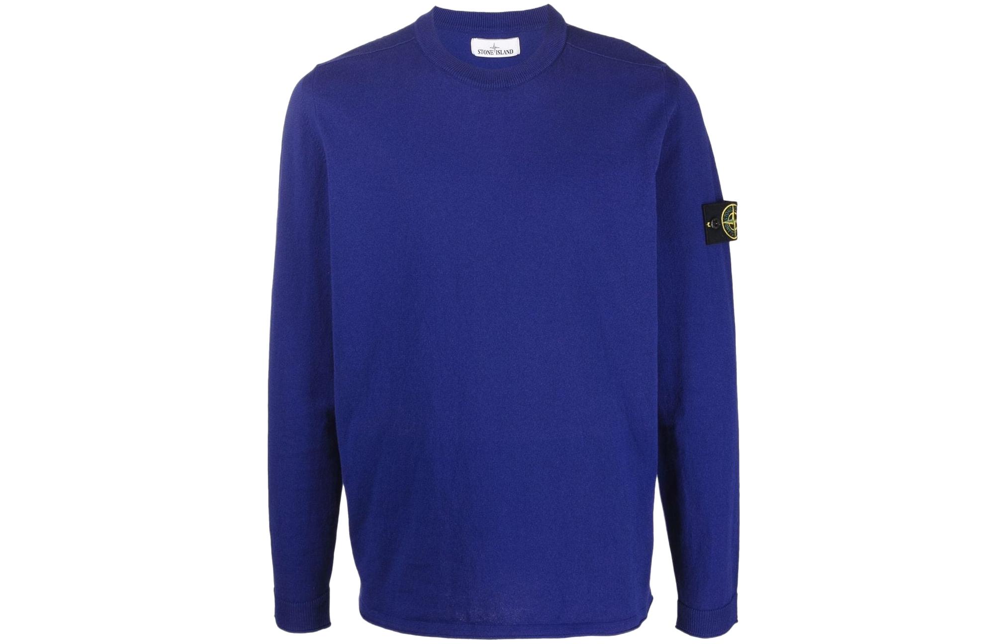 Stone Island SS22 Patch Logo Crewneck Sweatshirt Navy Blue Long Sleeve 7615532B9-V0022