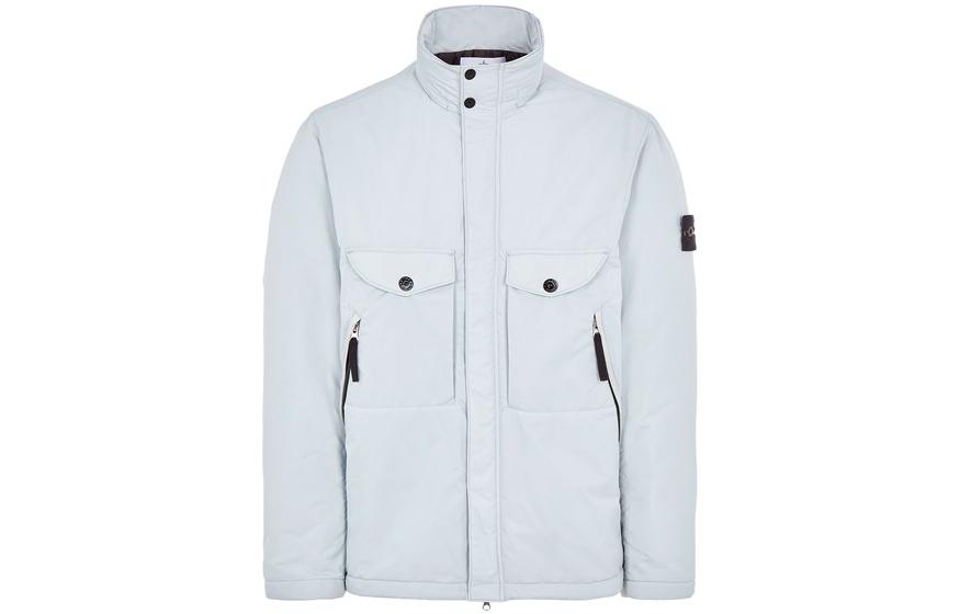Stone Island SS22 Pearl Grey Zip-Up Jacket with Stand Collar 771542546-V0061