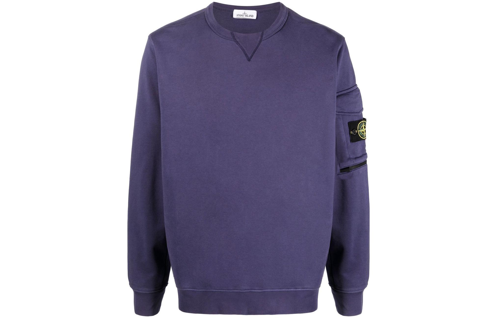 Stone Island SS22 Purple Crewneck Sweatshirt with Logo Pocket - Long Sleeve 761561151-V0027