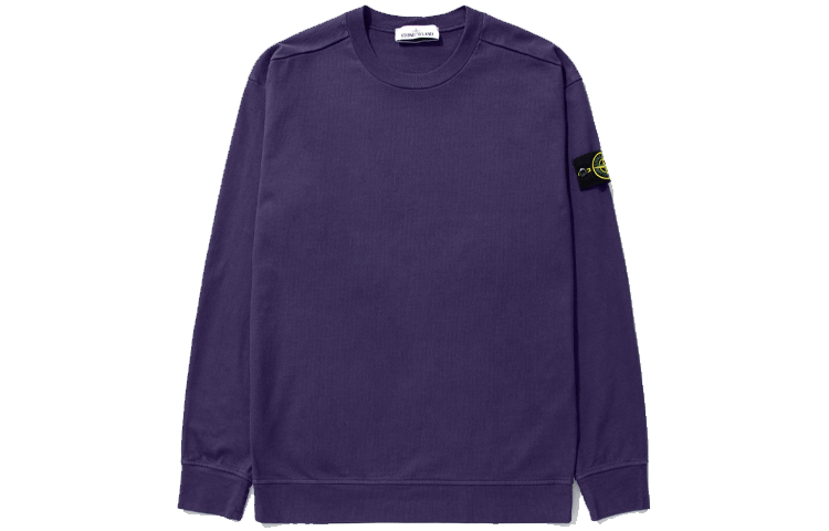 Stone Island SS22 Purple Logo Embroidered Sleeve Badge Washed Crewneck Sweatshirt 761563750-V0027