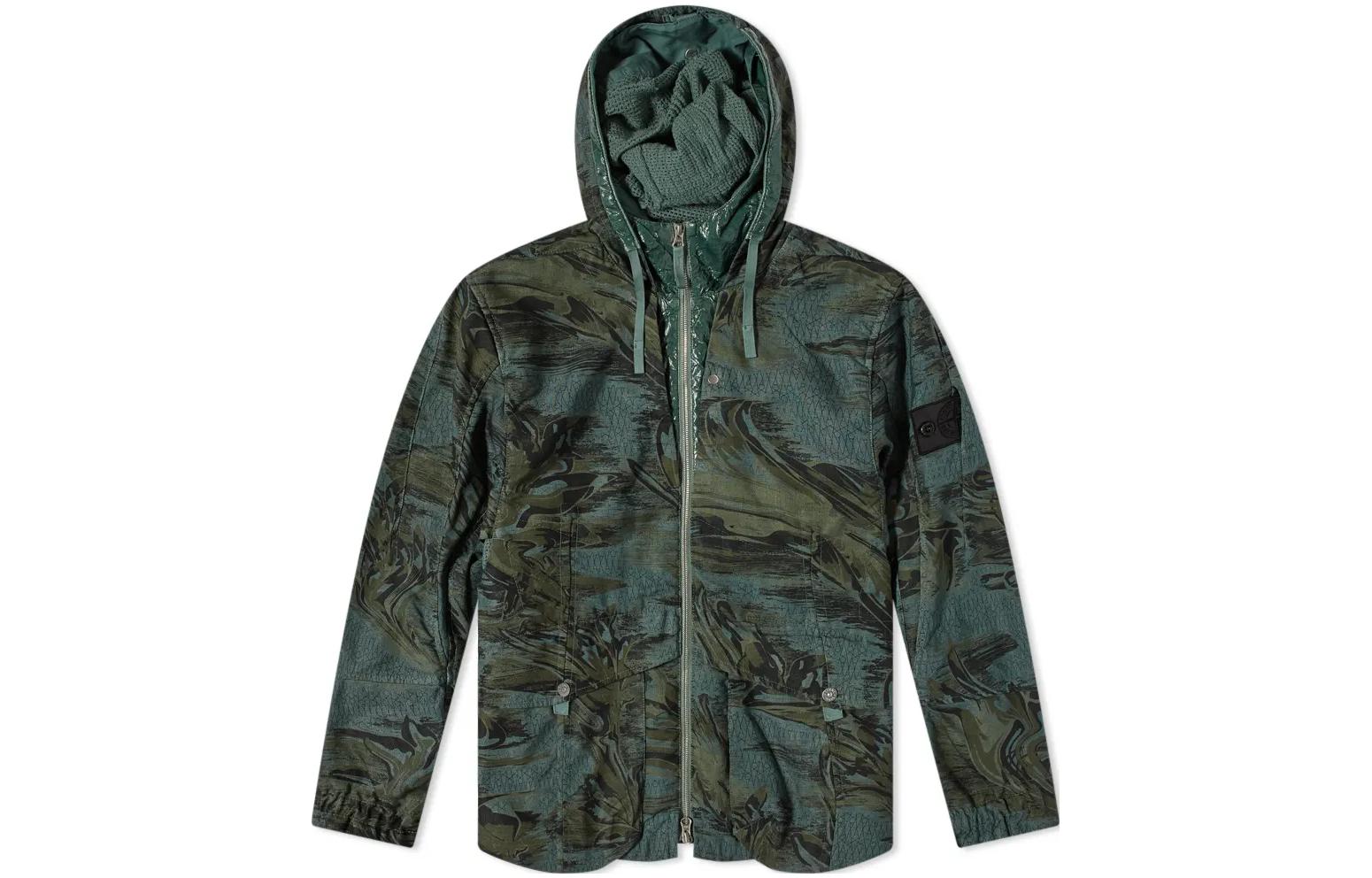 Stone Island SS22 Shadow Project Camo Print Hooded Jacket Green Fall Apparel 761940516-V0055