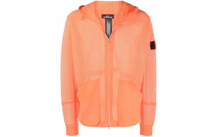 Stone Island SS22 Shadow Project Mesh Zip Hoodie Jacket Orange Men 76195091C-V0032