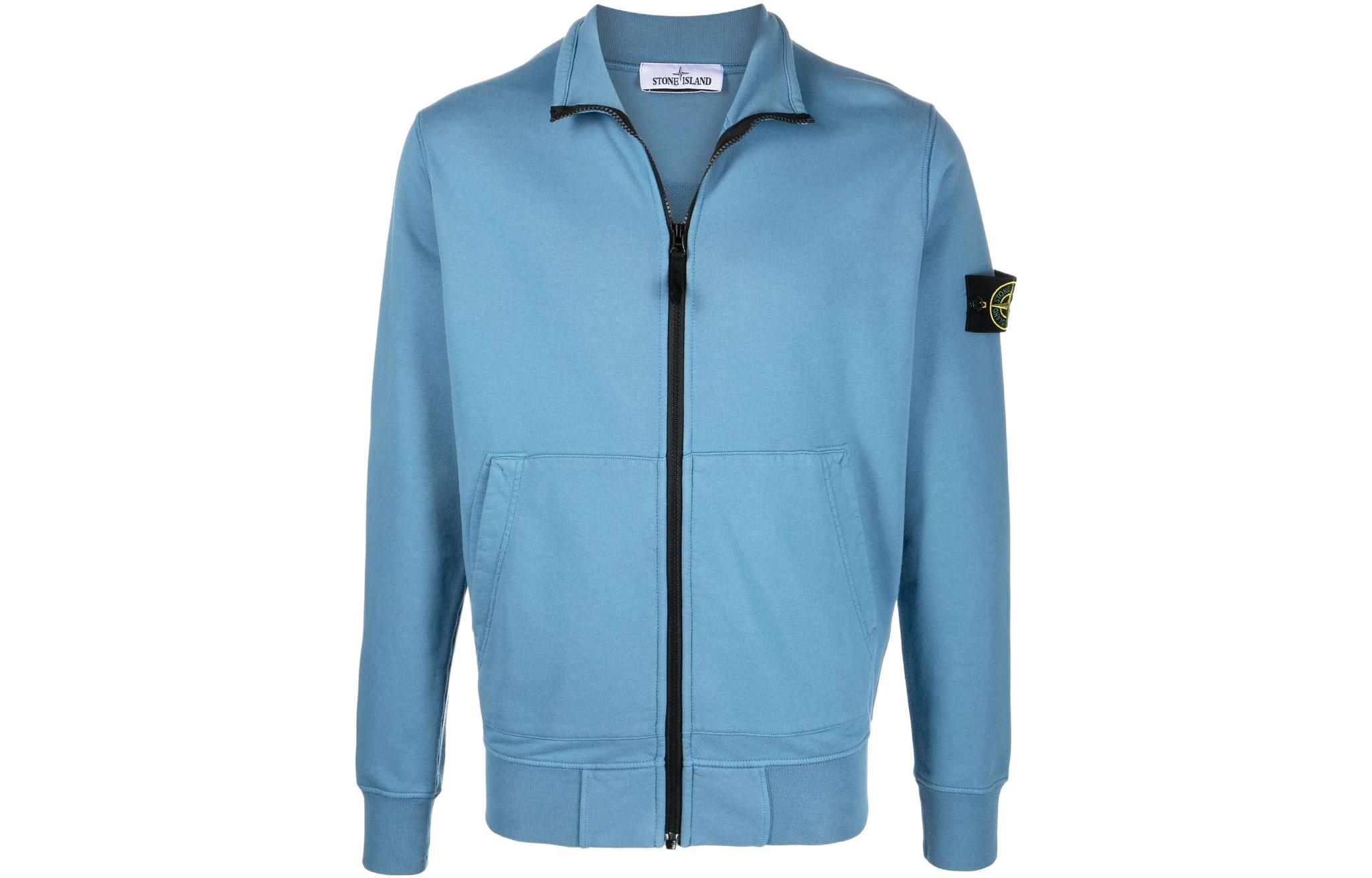 Stone Island SS22 Solid Color Logo Patch Zip Jacket Men’s Cyan Blue 761564351-V0046