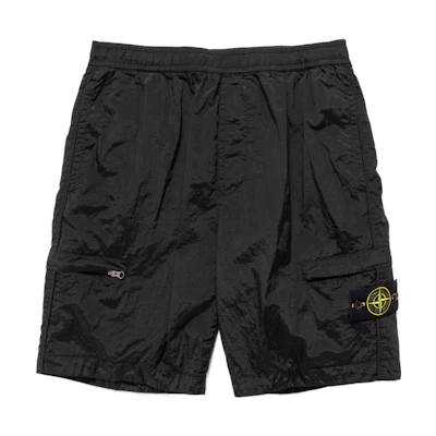 STONE ISLAND SS22 Solid Color Logo Relaxed Fit Shorts Black Men. 7615L1721-V0029