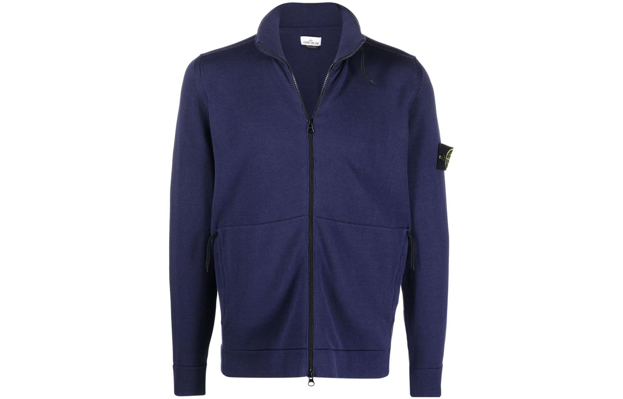 Stone Island SS22 Solid Color Patch Logo Zip Up Jacket Blue 7615537B6-V0027