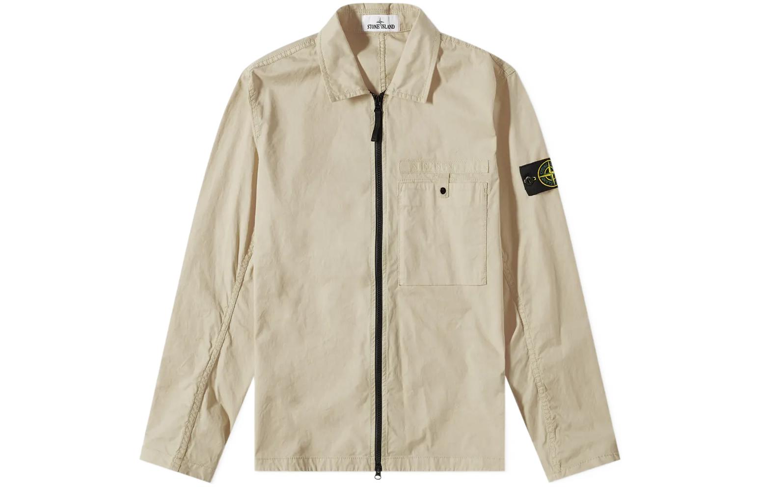 Stone Island SS22 Solid Color Sleeve Badge Jacket Khaki Outerwear 761512619-V0090