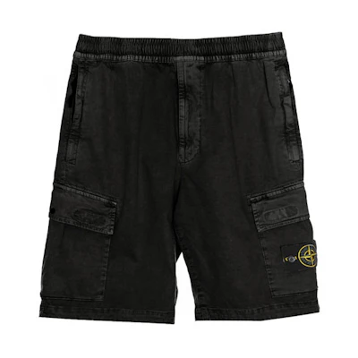 Stone Island SS22 Solid Color Washed Cargo Shorts Black Shorts 7415L0904-V0129