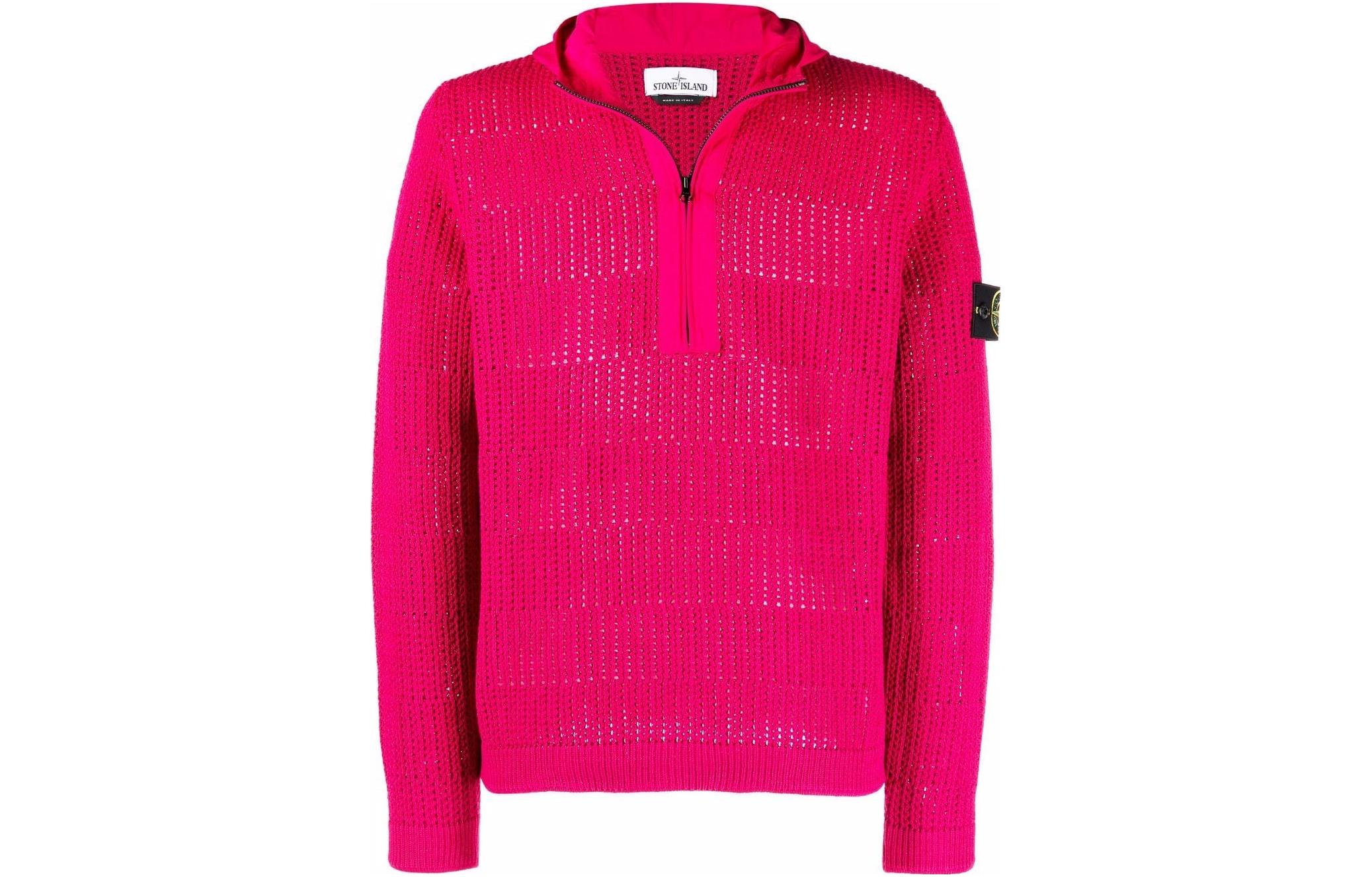 Stone Island SS22 Solid Knit Hoodie Jacket Mens Watermelon Pink 7615508D3-V0087