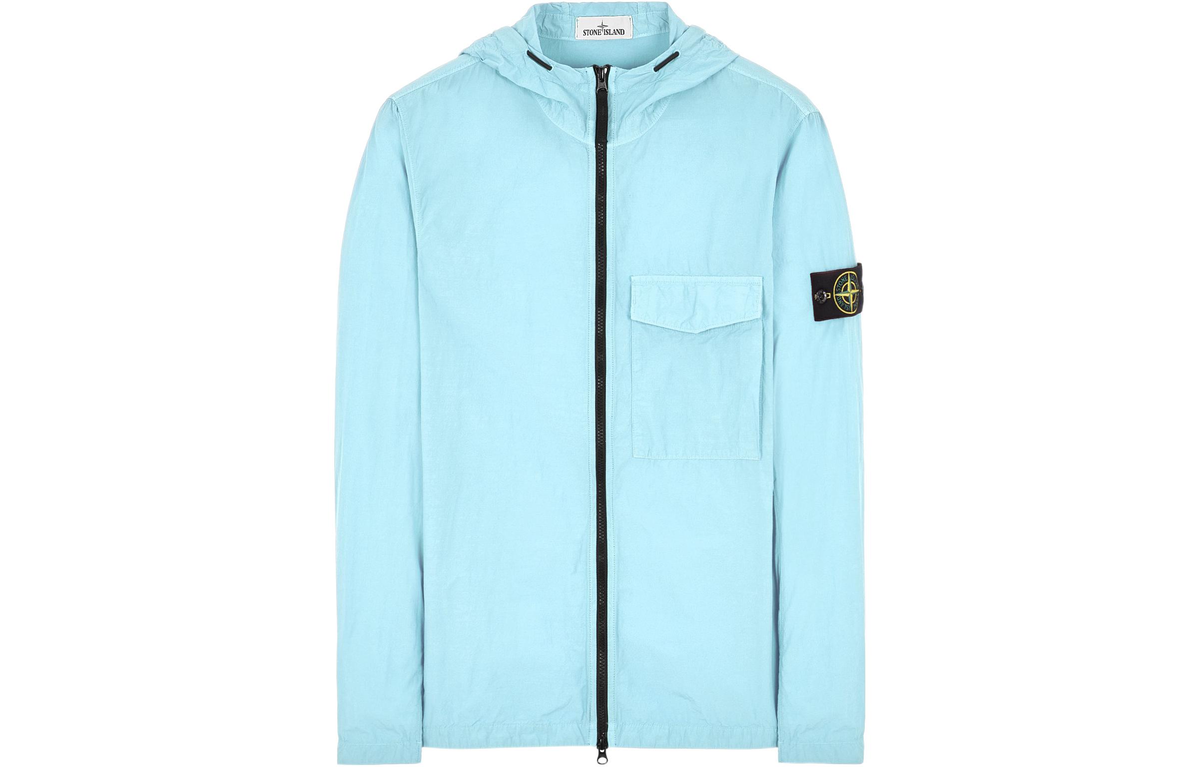 Stone Island SS22 Solid Logo Badge Hooded Jacket Men’s Light Blue 761512402-V0044