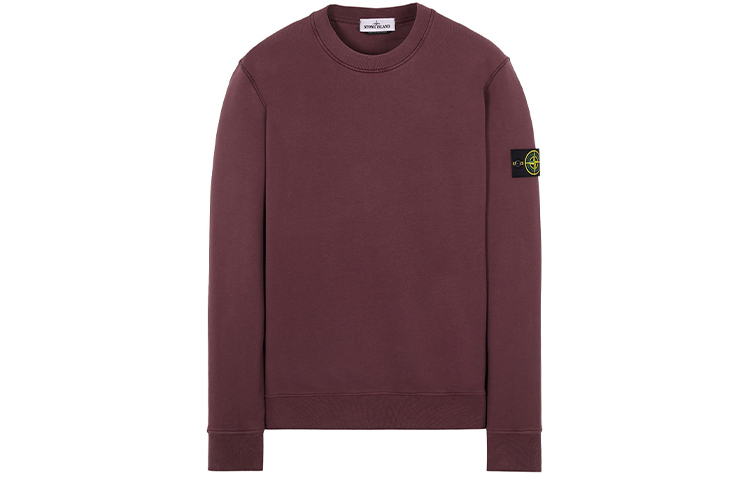 Stone Island SS22 Solid Logo Crewneck Pullover Sweatshirt Burgundy Mens 761563051-V0011