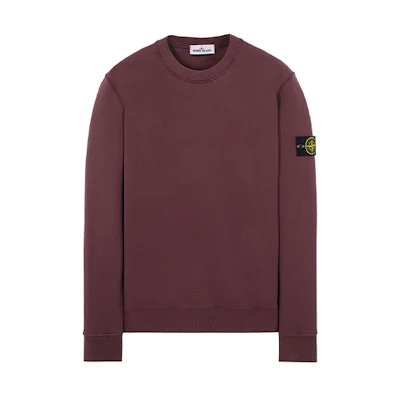 Stone Island SS22 Solid Logo Crewneck Pullover Sweatshirt Burgundy Mens 761563051-V0011