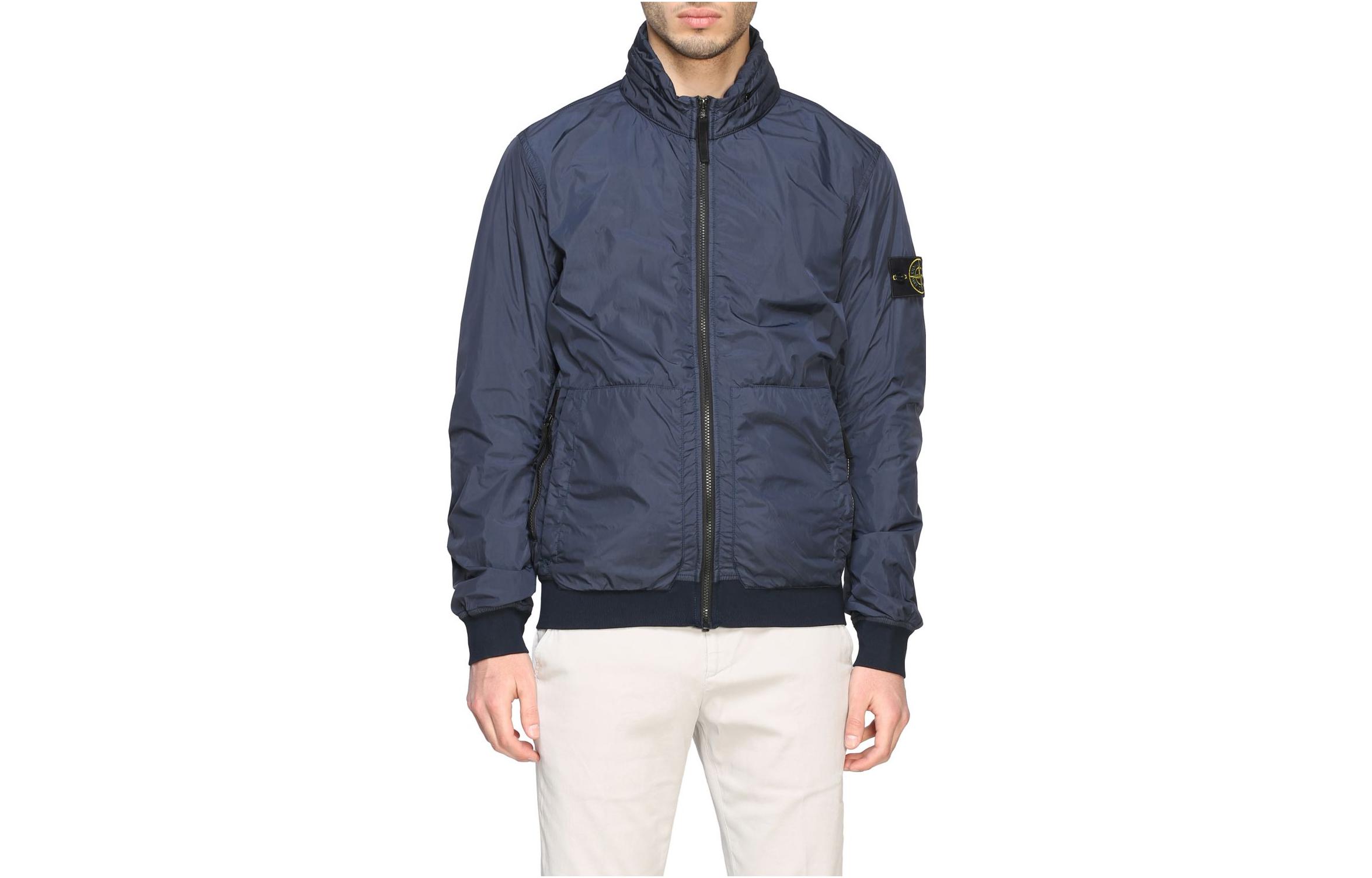 Stone Island SS22 Solid Logo Hidden Zip Hooded Jacket Men’s Blue 721543230-V0020