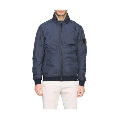 Stone Island SS22 Solid Logo Hidden Zip Hooded Jacket Men’s Blue 721543230-V0020