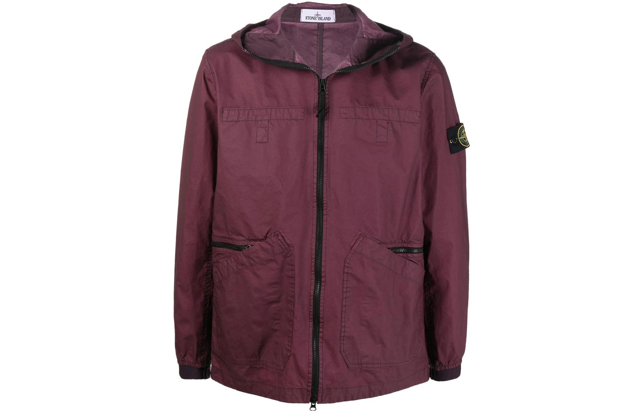 Stone Island SS22 Solid Logo Patch Zip Hoodie Jacket Maroon 761541630-V0011