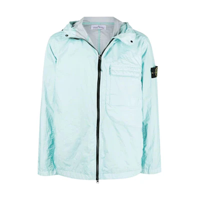 Stone Island SS22 Solid Logo Patch Zip Hoodie Jacket Light Blue 761540223-V0044