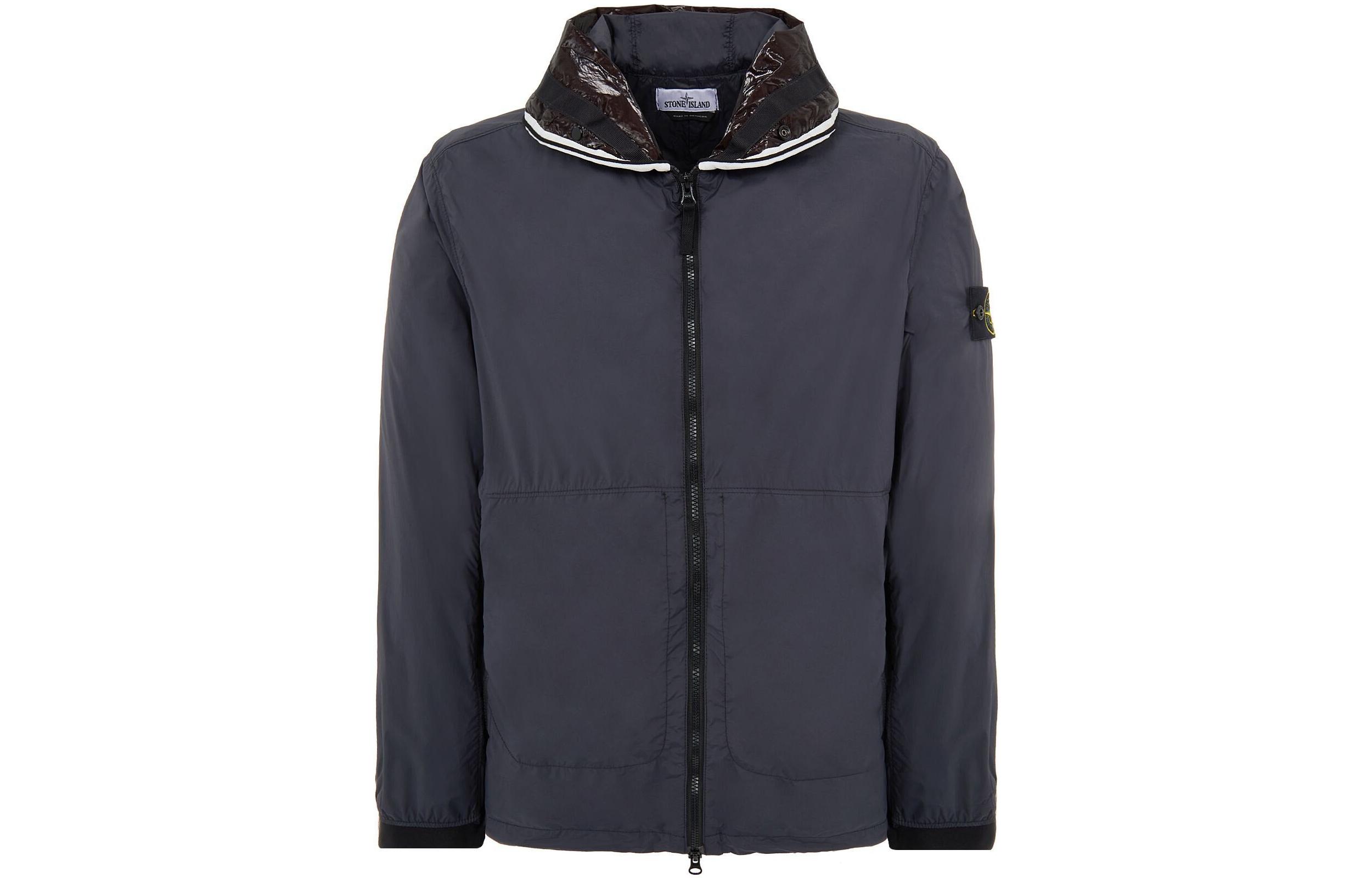 Stone Island SS22 Solid Logo Pocket Hoodie Jacket Carbon Black 761541131-V0065