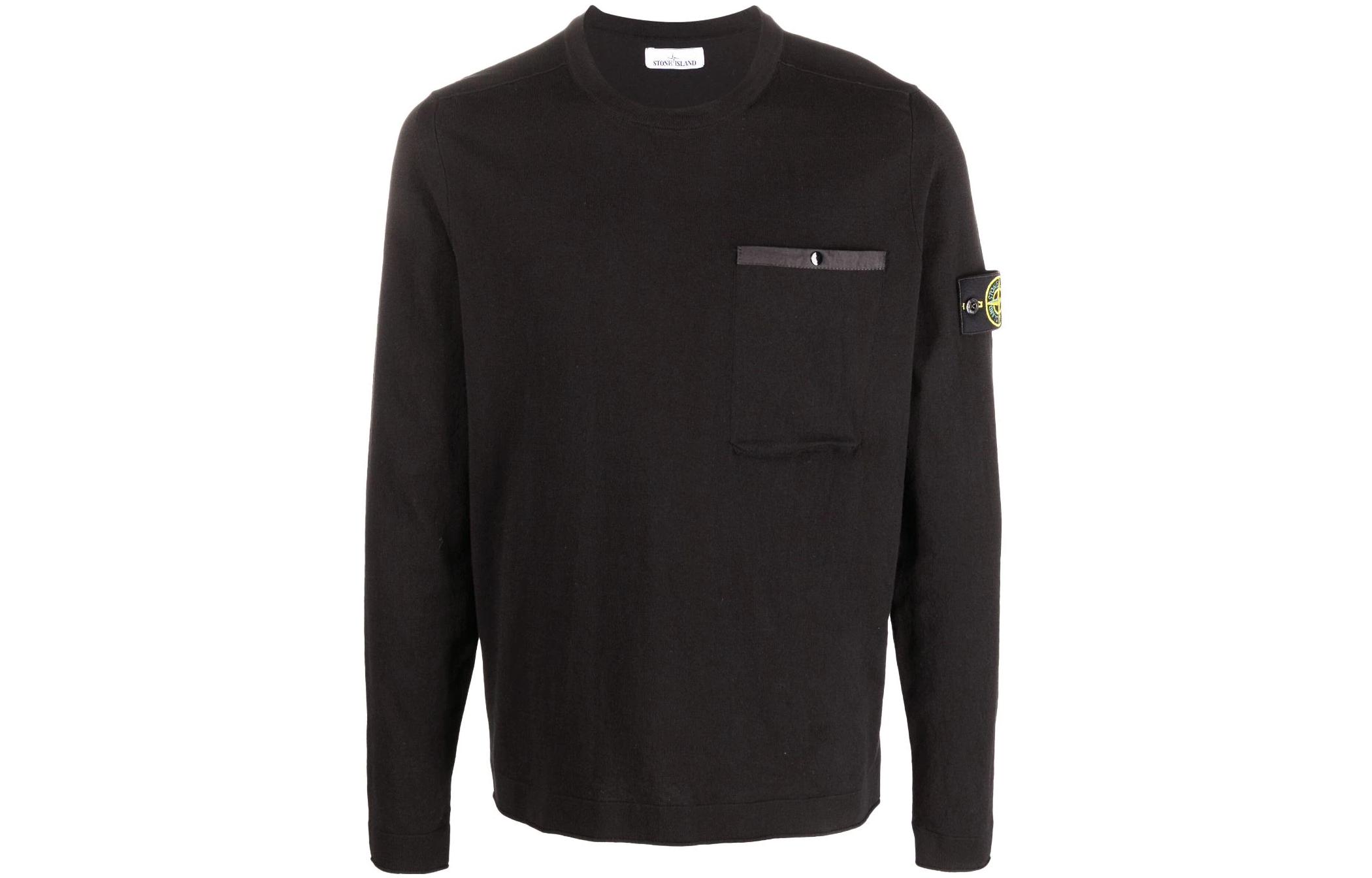 Stone Island SS22 Solid Logo Pullover Sweatshirt Black 7615517B8-V0029