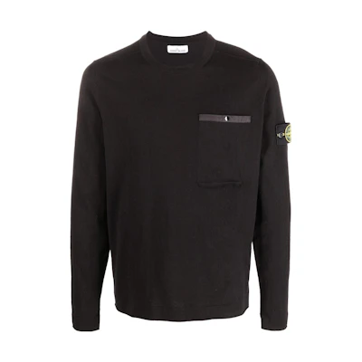 Stone Island SS22 Solid Logo Pullover Sweatshirt Black 7615517B8-V0029