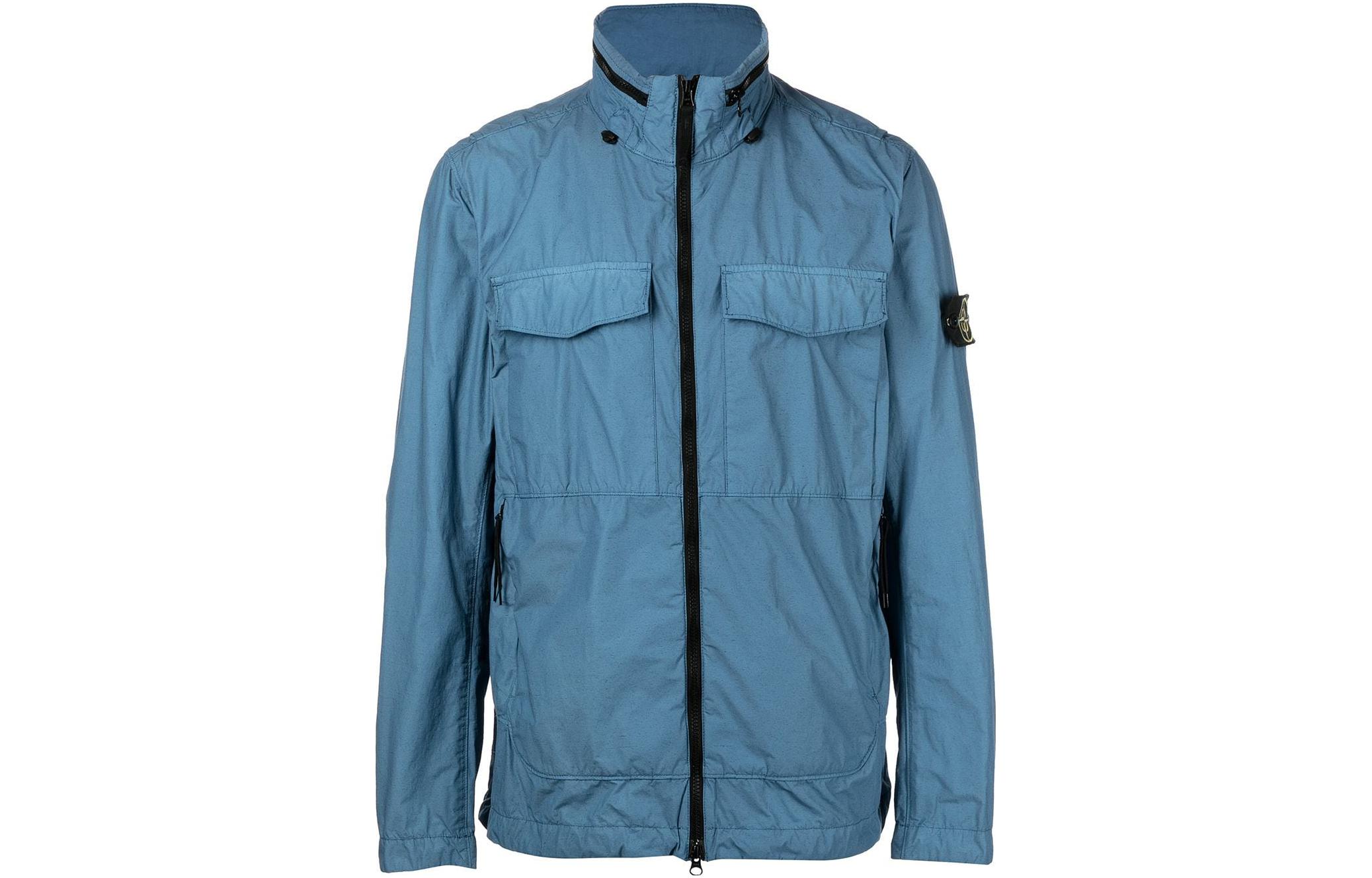 Stone Island SS22 Solid Logo Shoulder Patch Zip Jacket - Light Blue 761540532-V0046