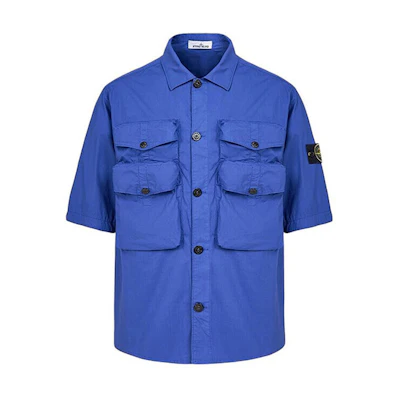 STONE ISLAND SS22 Solid Multi-Pocket Badge Short Sleeve Shirt Blue Purple Men 761511003-V0022
